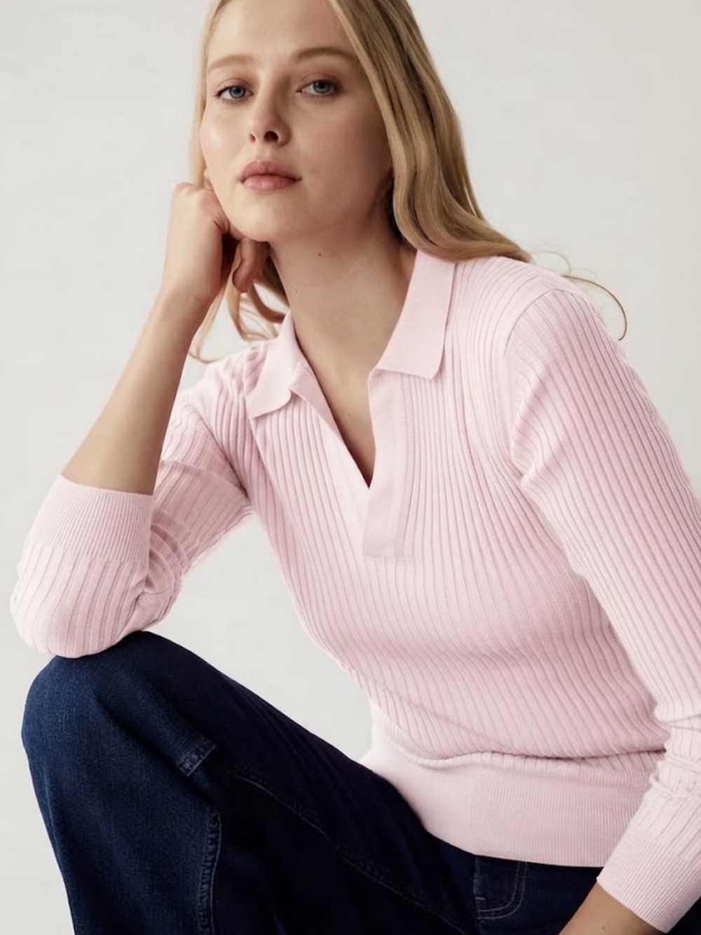 M & S Ribbed Pink Polo Sweater - Women